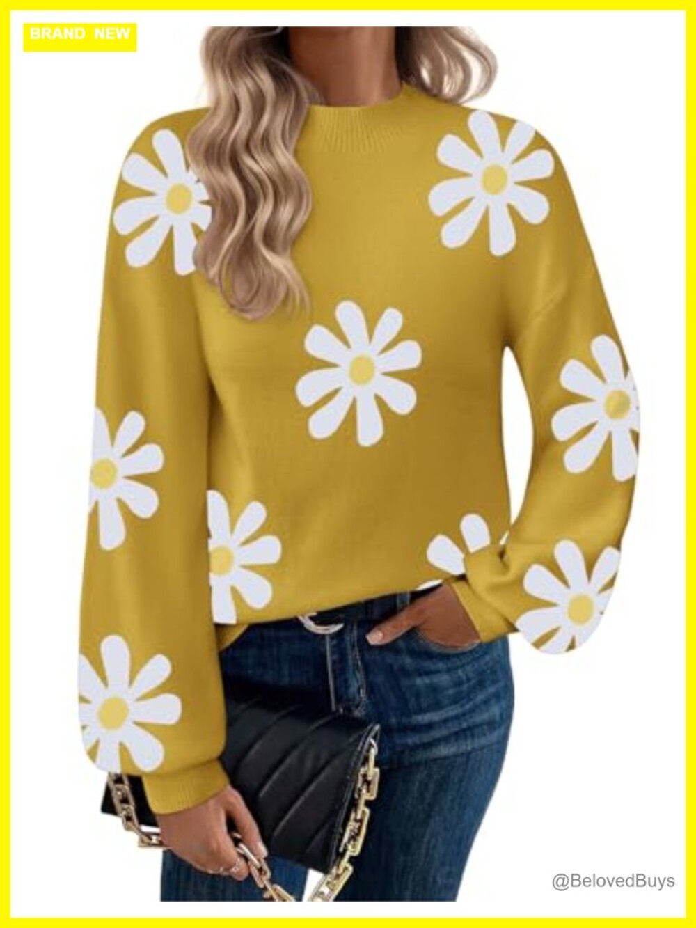 Womens Mock Neck Lantern Sleeve Knit Pullover Sweater Fall Tunic Top